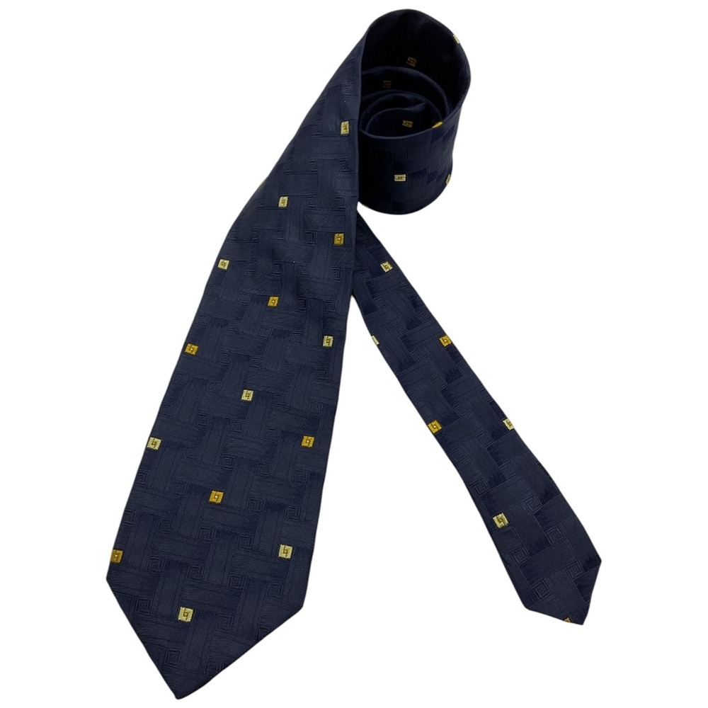 CANALI Navy/Yellow Geometric Silk LUXURY Tie ITALY
